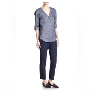 Theory Trisalta Linen Blend Chambray Pullover Top size Medium